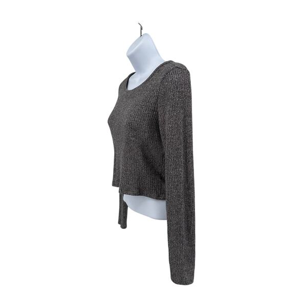American Eagle T-Shirt Gray Womens S Cropped Ribbed Knit Pullover Long Sleeve - Picture 5 of 9